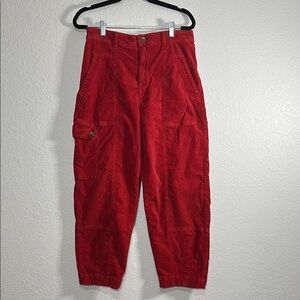 Anthropologie Red High Rise Cargo Utility Tapered‎ Pants Womens Size 8
